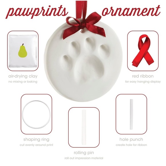 Pearhead Pet Pawprint Round Hanging Clay Ornament Kit Christmas Holiday Keepsake - Picture 2 of 10